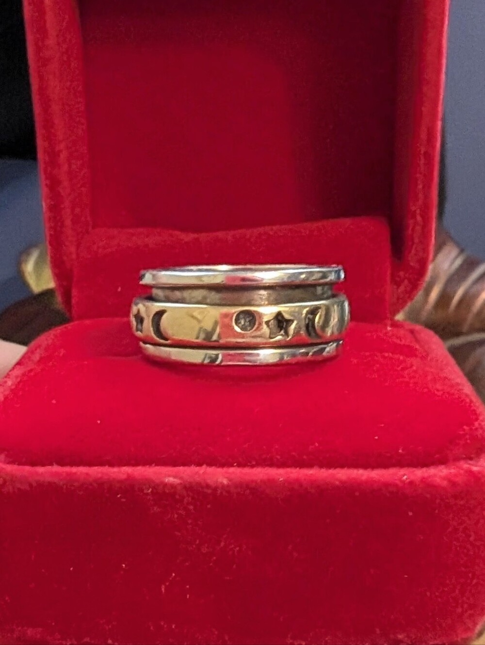 Vintage Style Sterling Silver Spinner Ring 💍 With Celestial Details Size 6.25